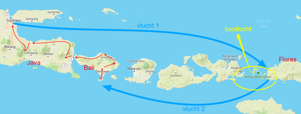 kaart rondreis Indonesië